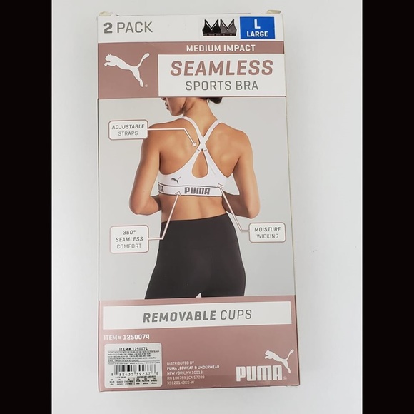 Puma 2 pk Black Gray Racerback Sports Bra - Picture 6 of 8